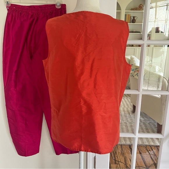 Vintage🖌️ Nira Nira Silk Pant Set L Magenta Orange 3 Pc Art to Wear Made in USA - Picture 6 of 12